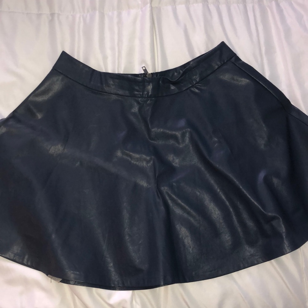 Navy, leather skirt